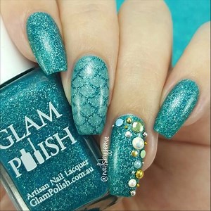 186K views · 2.2K reactions | Here is the tutorial for my mermaid nails! I used @whatsupnails scales (mermaid) stencils and so many different studs and gems over @glampolish_ 'A Little Less Conversation'. Obsessed! | Nails By Jema | Facebook