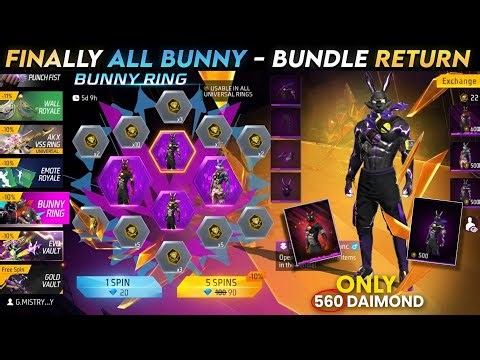 ALL BUNNY BUNDLE RETURN FREE FIRE 🤯, NEXT RING EVENT FF, FF NEW EVENT, FREE FIRE NEW EVENT
