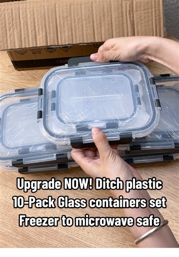 Upgrade NOW! Ditch your plastic! 10-Pack Glass food storage containers set (BPA-Free/Microwave safe/Oven safe/ Freezer safe/ Dishwasher safe) 👍🏻💖#glasscontainers #foodstorage #organization #tiktokshop #fyp