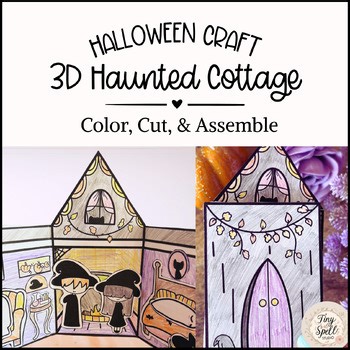Standing Haunted House Halloween Craft – Spooky Witch, Cat & Ghost Cottage