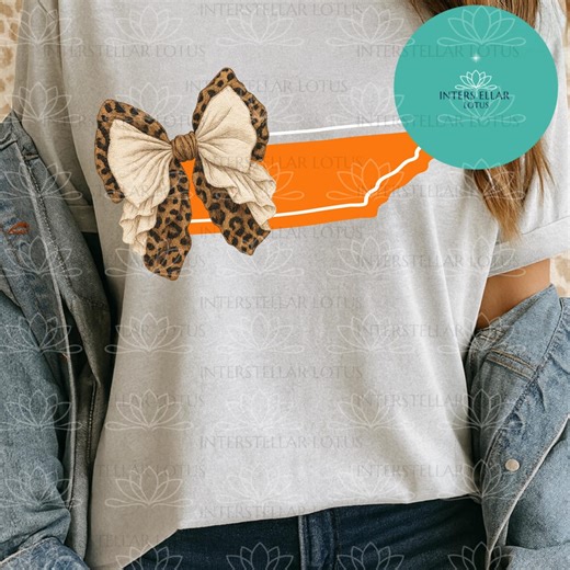 TN Burnt Orange Leopard Print Bow PNG, Trendy Game Day Coquette Bow Clipart, Fall Football Shirt Design, Sublimation Digital Download - Etsy
