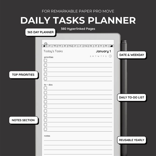 Daily Tasks Planner for Remarkable Paper Pro Move ( 365 Days Hyperlinked to Do List Instant Digital Download Template With Weekdays) 2026 - Etsy Canada