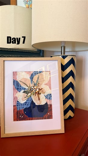 Leanne Daquino | Floral Abstract Artist on Instagram: "Day 7 🌸 Still working away on this January reverse collage flower. Same process — details first, background last — all happening on the Gelli plate, one layer at a time. I’m curious… do you like watching the slow build, or are you more of a skip to the reveal person? Let me know below 👇 If this is the first one you’ve seen, you can start back at Day 1, otherwise just jump in and follow along 🌸 . . . . #leannedaquinoart #reversecollageflow