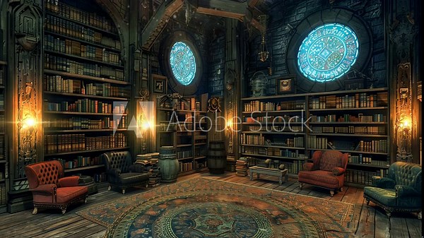 Grand library filled with books from the medieval era with simple lighting, international library day concept. Looping time-lapse video background
