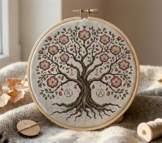 Floral Tree of Life Cross Stitch Pattern | Folk Art Nature Embroidery PDF - Etsy