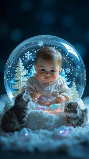 11 reactions | A little cute baby with his 2 kittens   inside AI snow globe wonderland #fypシ #wonderland #baby #snow #snowglobe #AI #aibaby #catbaby #wonderful #facebookreelsviral | cute baby moment | Facebook