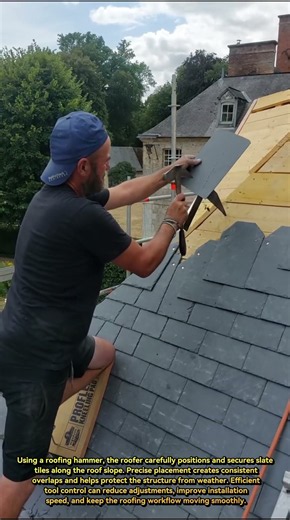 A Roofer’s Precision Technique for Perfect Slate Installation! 🔨🏠