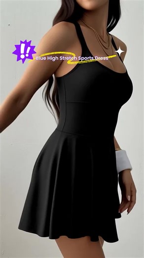 Women's Solid Blue High Stretch Sports Dress, Built-In Pocket, Yoga Workout, Casual Active, Spring Summer Fall Winter, Breathable #womens2piecesets #athleticdress #workoutwear #workoutgear #fitnessfashion #tummycontrolleggingss #fitnessapparel #flatteringactivewear #womensportswear #plussizeathleticwear