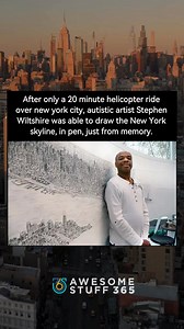 After only a twenty minute helicopter ride, autistic artist Stephen Wiltshire was able to draw the New York skyline in perfect detail from memory using only a pen. His mind works like a camera with a soul. What part of this story amazes you the most? | Awesome Stuff 365