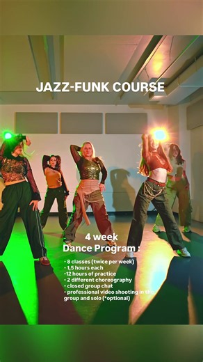Join my summer JAZZ-FUNK COURSE 💫 Stars on JUNE 8th 4 week dance program : • 8 classes (twice per week) • 1,5 hours each • 12 hours of practice • 2 different choreography • closed group chat • professional video shooting in the group and solo (*optional) ———————————————— •Starts on June 8th •Ends on July 1st •Filming between July 3-6 (*optional) ———————————————— 📍 Manhattan (520 8th Ave, New York, NY 10018) 📅 Schedule : Monday & Wednesday (twice per week) 7.00pm - 8.30pm Jazz-funk Course Tues