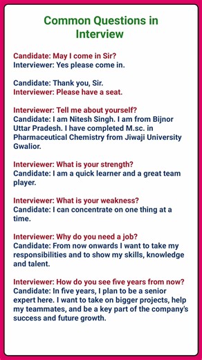 Common Interview Questions | Interview Short Video | Job Interview Tips #shorts #trending #viral