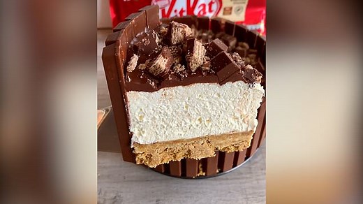 Baker shares her delicious recipe for a no-bake Kit-Kat cheesecake