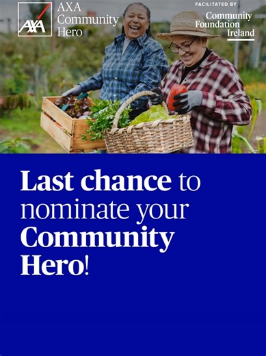 #AXACommunityHero – Only 3 days left! 🚨 This is your last chance to give your Community Hero the recognition they deserve, so if you’d still like to nominate someone doing amazing work in your local community – don’t wait! Nominations close on the 5th January. Get your nomination in today on axa.ie #KnowYouCan