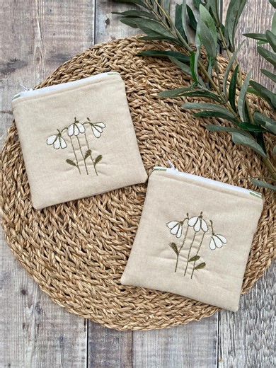 Snowdrop Embroidered Pouch, Small Make up Bag, Sewing Notion Pouch - Etsy