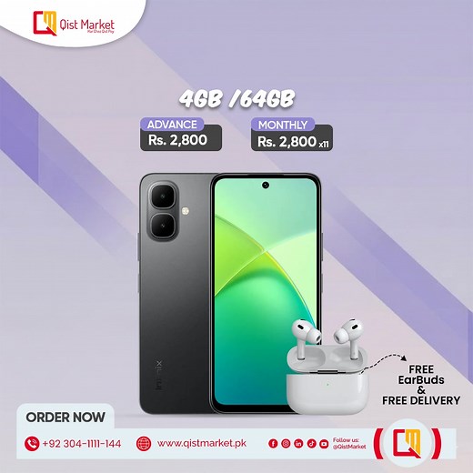 📢 Limited Time Deal by Qist Market! Get your Infinix Smart 10 (4GB/64GB) in just Rs. 2,800 pehli qist par 🏷️ ✨ Major Specs: 🔹 5000mAh Long Battery 🔹 13MP AI Camera 🔹 6.6” Bright HD Display 🎁 Free AirPods Pro 2 with every purchase! 📞 Qist Market – 0304-1111144 🌐 Order Online 👉 https://qistmarket.pk/mobiles/infinix/smart-10 Hurry! Limited stock available 🚀 #QistMarket #InfinixSmart10 #FreeAirPods #EasyQist #MobileOffer #KarachiDeals #Pakistan | Qist Market