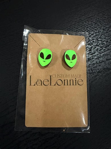 Handmade Wooden Green Alien Stud Earrings - Etsy