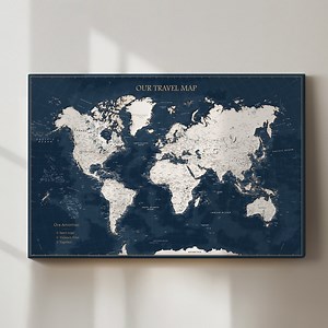 Personalized World Travel Map With Push Pins: Custom Canvas Poster - Etsy