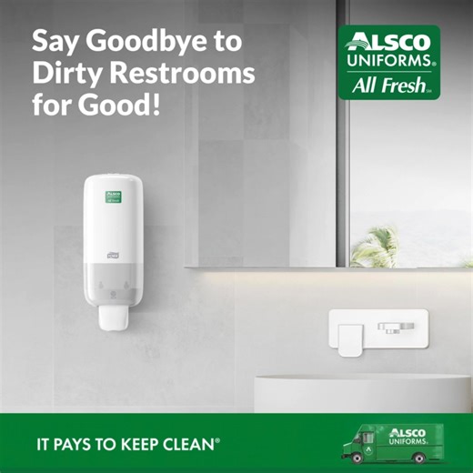 Keep your restrooms fresh, clean, and fully stocked with Alsco Uniforms All Fresh service. From soap dispensers to paper products, we deliver everything you need for a spotless experience—every time. Call us today to get started. : https://bit.ly/437qyWH #ItPaysToKeepClean | #Freshservice | #Cleanliness | Alsco Uniforms | Facebook