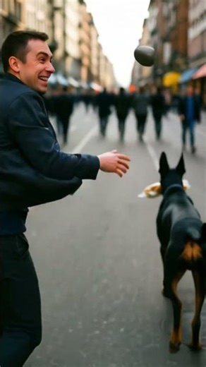 A Doberman brings bread to an old beggar #dog #trending #saves