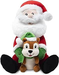 Cuddle Barn - Chip 'n Claus | Animated Christmas Santa and Chipmunk Stuffed Animal Plush Toy, Bops Along to Song Deck The Halls, 12 Inches