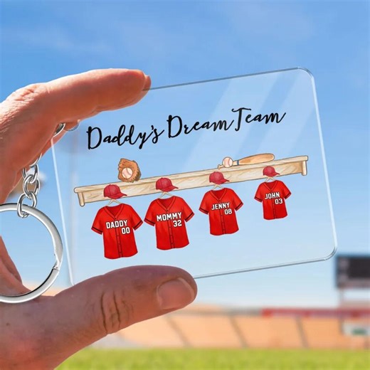 Custom Baseball Dream Team Keychain, Personalized Family Acrylic Charm, Dad Sports Bag Tag - Etsy