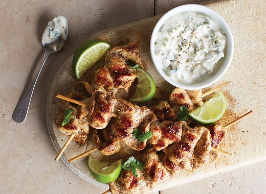 Garam Masala Chicken Skewers with Fire-Roasted Jalapeno Dip Recipe