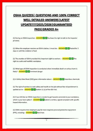 Osha Quizzes Questions And 100 Correct Well Detailed Answerslatest Update20252026guaranteed Passgrad