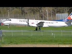 Bumpy landing of a Saab 2000 at airport Bern-Belp HD