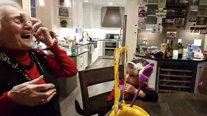 This 88 year old grandmother played Pie Face Game for the very first time. Look at her first turn.....buy this game here: https://goo.gl/Kxm2i2 | Pie Face Game