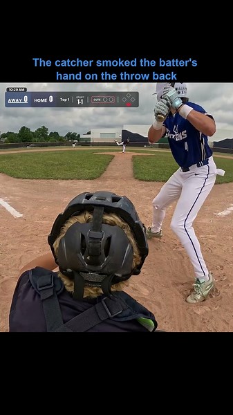 #18u First at-bat and the catcher nails the batter #baseball #umpire #behindtheplate #youthbaseball