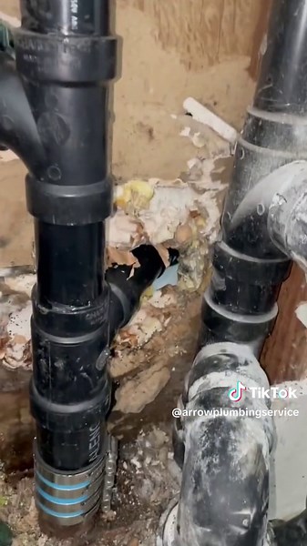 Leak under sink. Found that brass stub outs were completely corroded, so sanitary tees needed to be replaced to prevent further damage. Can you guess what caused the brass to corrode? (its under the sink) #plumber #plumbinglife #leak #castiron #repipe #service #sandiego #foryou #fyp #parati