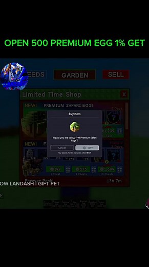 7.1K views · 59 reactions | Open 500 Premium Safari Egg Only 1% Get Rainbow at Grow a Garden  #roblox #growagarden #landsdh #gardenlife | Landash | Facebook