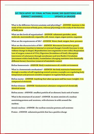 Ivy Tech Aphy 101 Final Actual Exam 300 Questions And Correc video
