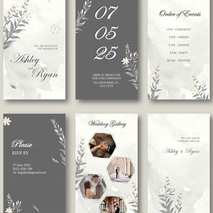 Floral Grey Wedding Invitation PowerPoint Template – Animated PowerPoint Template - Aesthetic Design