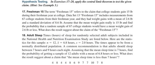Hypothesis Testing. In Exercises 17-20, apply the central limit... | Filo