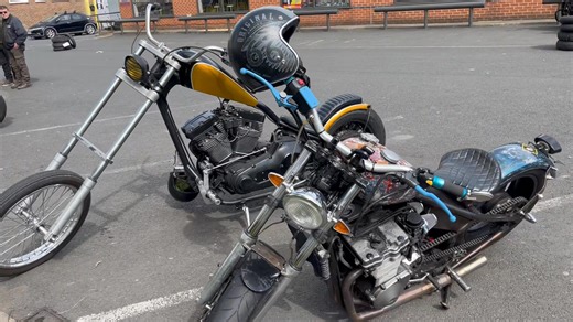 Seen last Sunday at CMC Motorcycles Chesterfield a Harley Davidson chopper that really impressed us with its simplicity everything stripped off to make it minimalist even no front brake, stunning! Joining the Harley this Suzuki engined custom again very different and cool too. Both owners said they will bring them to CMC’s “Custom and Modified Sunday 2025” to be held on Sunday the 20th of July from 10am to 3pm with trophies for our favourite ten around 2pm. If it’s bikes it’s CMC 50th Anniversar