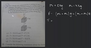 Two blocks are connected by a string as shown diagram. The uppe... | Filo