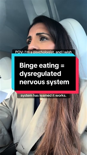 POV: I'm a psychologist, and I wish more people understood that BINGE EATING is not about food. It is about a nervous system that feels unsafe. Binge eating is a survival response. It is what happens when someone lives in chronic overwhelm and their body finds the fastest way to regulate itself. Food becomes a form of relief because their nervous system has learned it works.