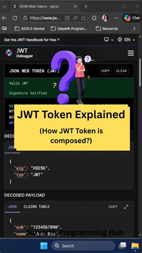 Satyarth Programming Hub on Instagram: "JWT Token Explained in 60 Seconds | Header, Payload & Signature In this short video, I explain the 3 main parts of a JWT (JSON Web Token): 1️⃣ Header 2️⃣ Payload 3️⃣ Signature This video complements my full-length video on **JWT Token Generation** in the **Task Management API series**, where we implement authentication step-by-step using ASP.NET Core Web API. 🎯 If you're learning: • JWT Authentication • Web API Security • ASP.NET Core Authentication • Rea