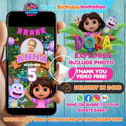 Dora the Explorer Birthday Video Invitation: Animated Party Invite - Etsy