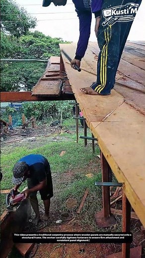 Securing Wooden Panels with Manual Fastening | Traditional Carpentry Method.
