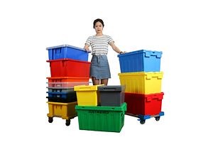 [Hot Item] Plastic Stackable Moving Box Logistic Attached Lid Container Moving Tote Storage Box Plastic Crates for Warehouse