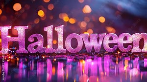 Animated text Halloween lettering with bokeh-style lights in the background, creating a mysterious and festive atmosphere. Perfect for Halloween parties
