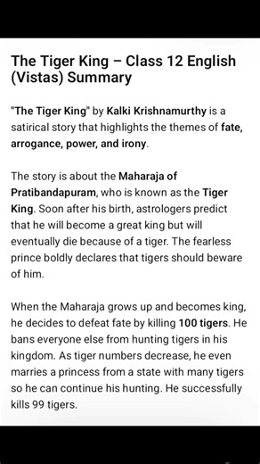 class 12 english chapter the tiger king summary 2026