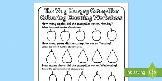 Colouring Counting Worksheet to Support Teaching on The Very Hungry Caterpillar