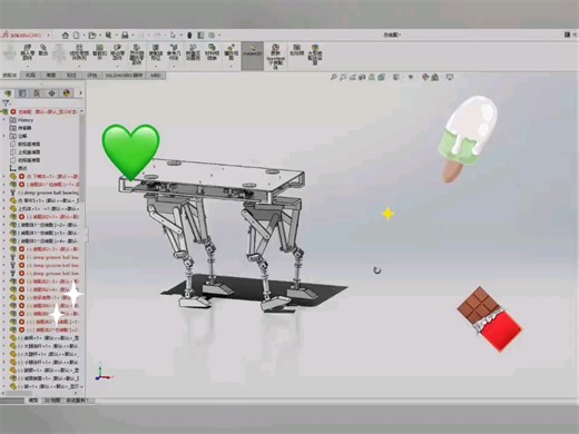 基于solidworks多杆四足行走机器人结构设计（说明书+CAD+三维建模）