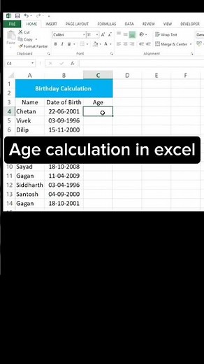 Calculate Exact Age in Excel in Seconds🔥🤯 | Easy Age Formula #Excel #ExcelTutorial
