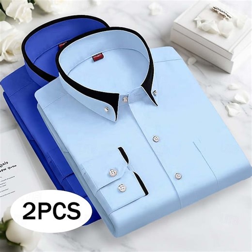 Men's Dress Shirt Button Down Shirt Non Iron Shirt Solid / Plain Color Wedding Business Pink+Purple Navy Blue+Black Blue+Navy Blue White+Black Long Sleeve Turndown All Seasons Clothing Apparel 2025 - $33.99