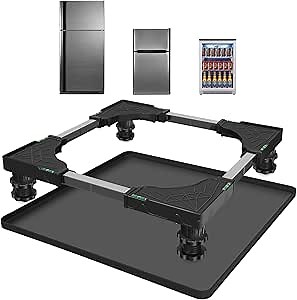 Mini Fridge Stand with Silicone Mat, Universal Stand Base is Adjustable, 4 Sturdy Feet and Hardened Steel Tube, 24''x 24'' Drain Pan, Suitable for Fridge, Washing Machine, Dryer, Wine Cabinet.