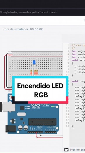 Encendido de un LED RGB.#arduino #arduinoproject #arduinotutorial #arduinouno #encendidodeluces #LED #RGB #programacion #mecatronica